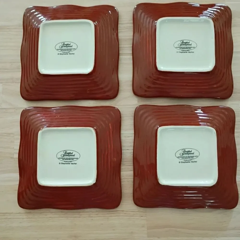 Certified International French Olives Collection Square Canape Plates set of 4